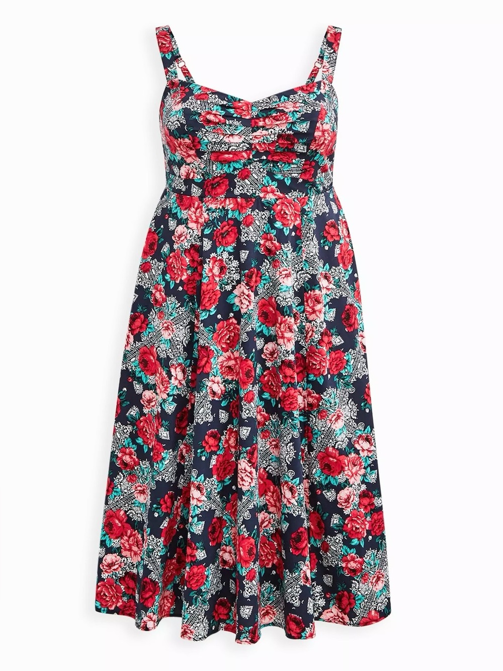 NWT Torrid Retro Midi Poplin Fit & Flare Blue Floral Sweetheart Dress 1X - Picture 5 of 5